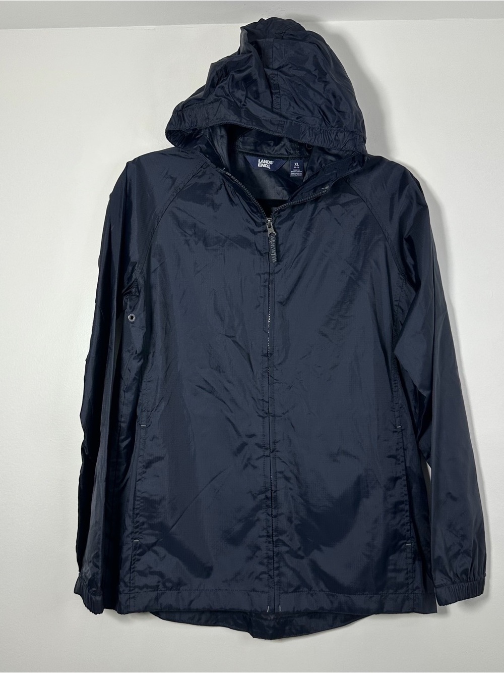 Lands’ End Girls XL 14-16 Navy Blue Hooded Windbreaker Jacket